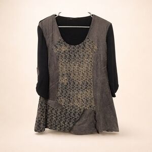 Ardoise Black & Gray Mixed Fabric Long Sleeve Top | Whimsical Goth Dark Romance